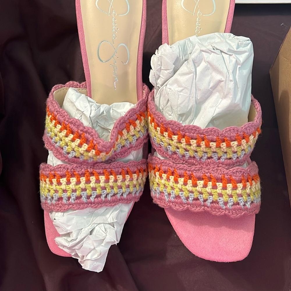 Jessica simpson multi-color maxi crochet wedge sandals. Worn once